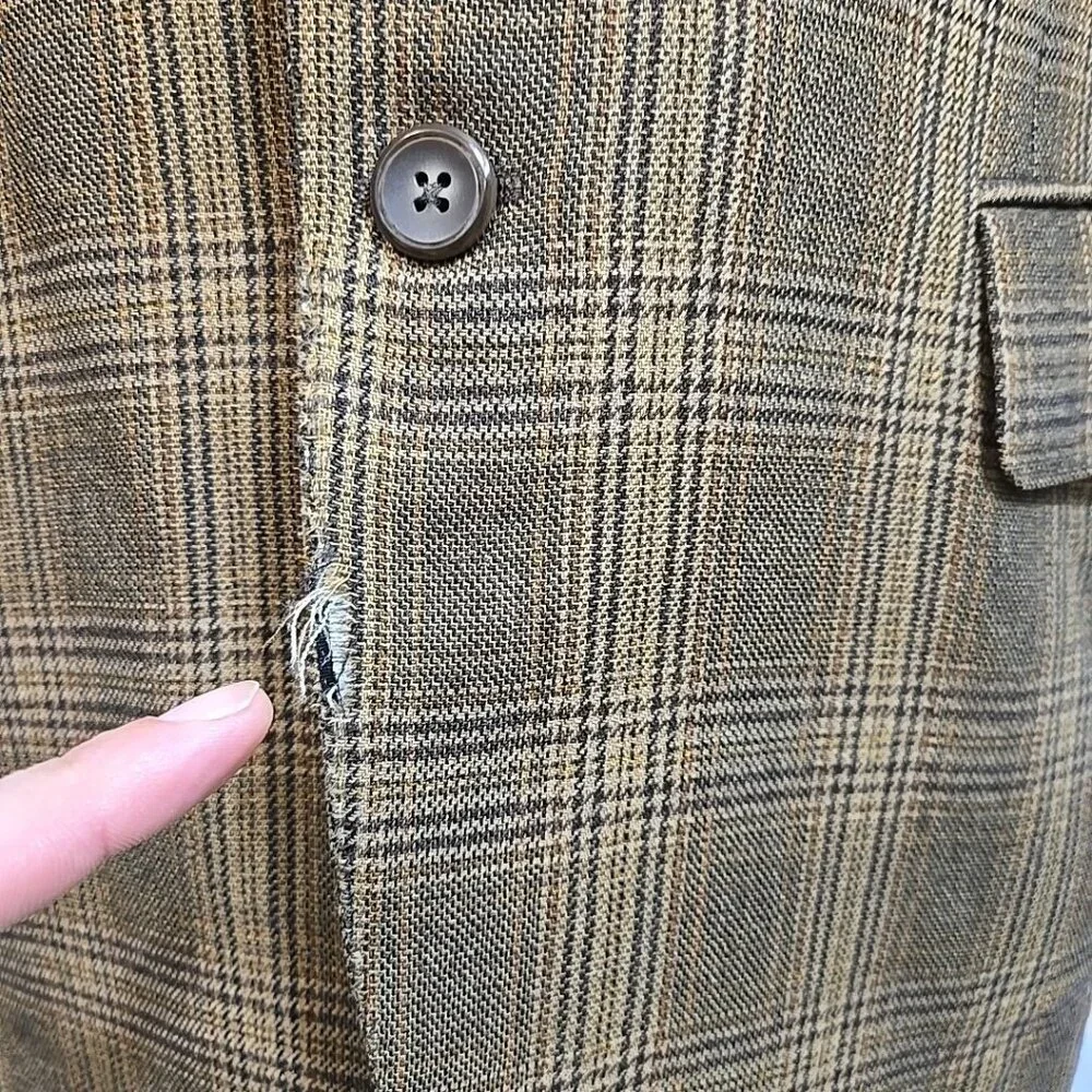 FLAWS Needs Repair Canali Blazer Cashmere Blend Glenplaid Mens Size 38 Jacket